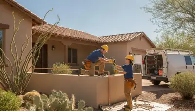 Mesa, AZ plumbing repair technician servicing a residential pipe leak in a local home