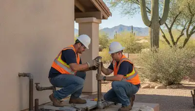 Mesa AZ plumbing repair technician servicing a sink for a local plumbing business