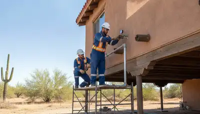 Mesa, AZ plumbing repair technician inspecting pipes for leak detection and service repair
