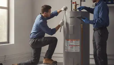 Mesa, AZ plumber repairing a residential water heater for fast, reliable home service