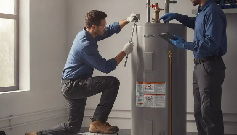 Mesa, AZ plumber repairing a residential water heater for fast, reliable home service